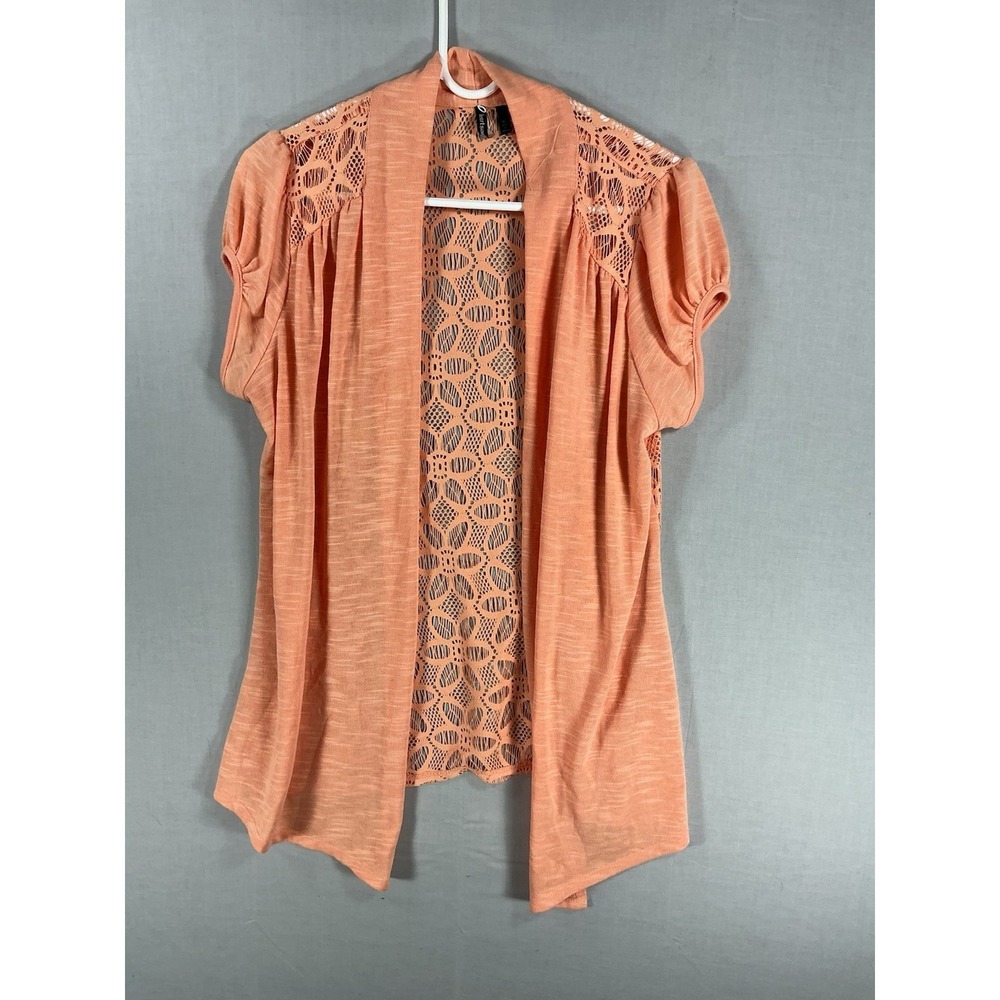 HeartSoul Women's XL Open Front Lace Back Cardigan Peach Lightweight